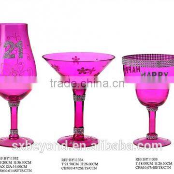 colorful pink gift glass for birthday gift party glass