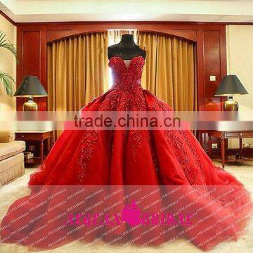 KEL03 Luxury Sweetheart Red Wedding Dresses Heavy Beaded Puffy Ball Gown Arab Wedding Dresses