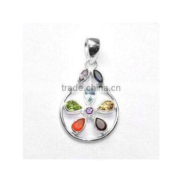 Peridot, Citrine, Carnelian And Garnet 925 Sterling Silver Pendant