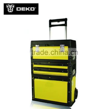 Three layers Easy carrying trolley plastic tool box with wheels