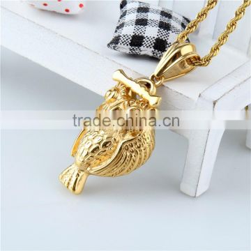 Stainless steel gold plated wholesale owl eagle gold pendant