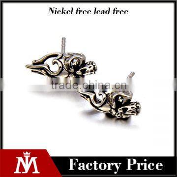 Fashion Mens Hollow Skull Earring Silver Antique Stainless Steel Jewelry