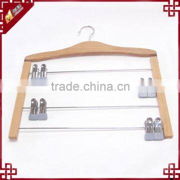 Space-saving 4 tiers metal clips wooden skirt hanger WK5398B