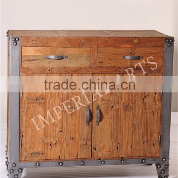 Wood Iron 2 Door 2 Drawer Cabinet, For Home Furniture