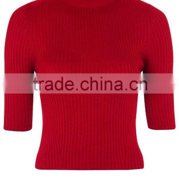 women crop knit clothes slim-fit sweater Ribbed Funnel Neck knit or crochet clothing