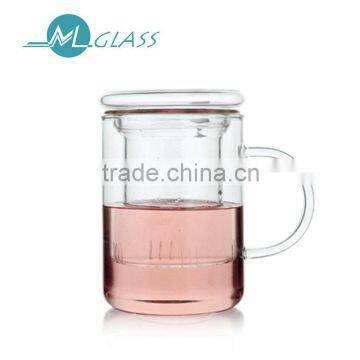 400ml high quality borosilicate glass tea cup with lid with strainer TB184