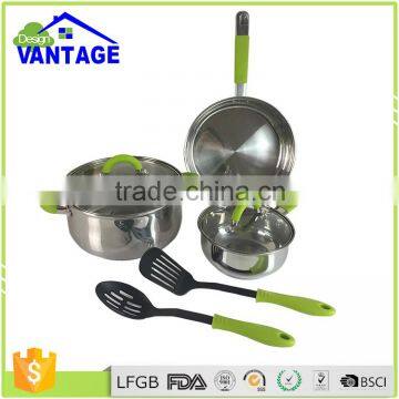 7pcs nylon tools tainless steel pot non-stick cookware set with saucepan and frypan