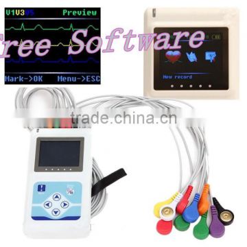 LCD display Mini 12 Channels ECG Holter Monitor with Free Software 24 hour recording time 3 Channel optional 2G Flash Memory