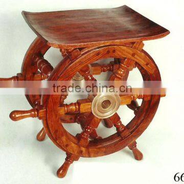 Supplier of Wooden Center Table With Nautical Ship Wheel