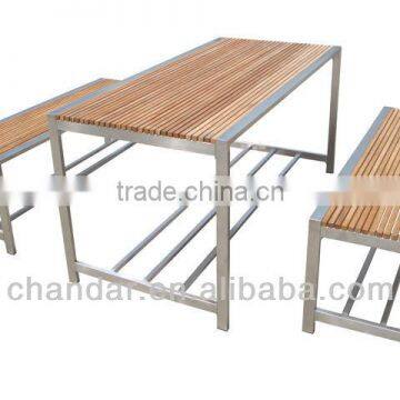 outdoor teak wood dining table and chair stainless steel furniture