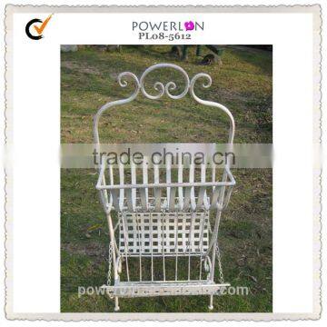 POWERLON Wrought iron antique white metal basket with magazine rack outdoor furniture