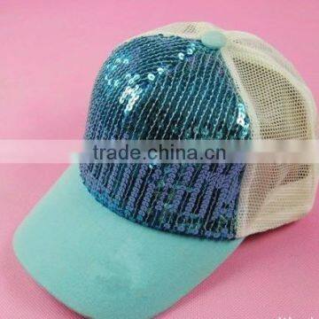 kids fancy sequin half mesh baseball cap/shiny color baseball cap