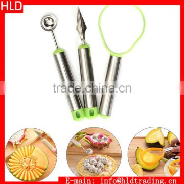 3x Stainless Steel Fruit Vegetable Pattern Carving Garnishing Dig Ball Spoon Kit