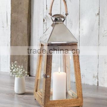 Hurricane Lantern In Wooden With Metal Top With High Polish Finish on Lantern