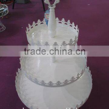 Wedding Cake Stand White Antique Style Cake Plate Three Tier with Lace Design, Iron Cake Stand