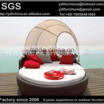 outdoor PE rattan wicker sunbed with canopy