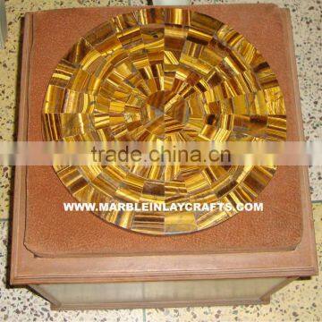 Golden Yellow Tiger Eye Round Table Top