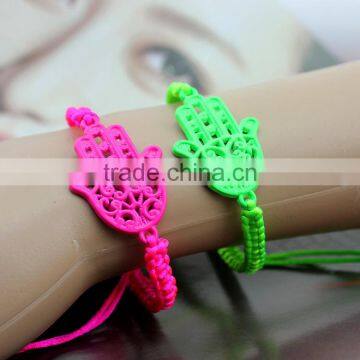 Neon Fluorescent Hamsa Hand Charm Cord Hand Braided Bracelet Friendship Bracelet for Promotion Gift