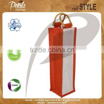 Jute Wine Bag With Cane Handle for One Bottle photo-2