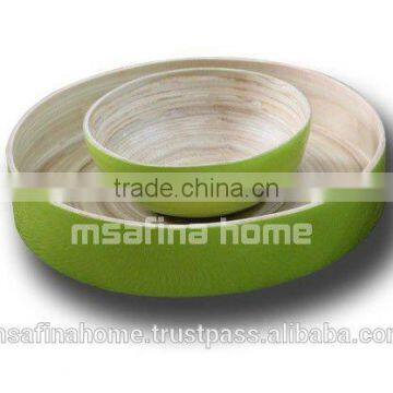 Set of 2 round colored lacquer bamboo salad bowls