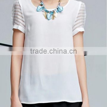 2015 new fashion wholesale chiffon t shirt short sleeve sheer white summer T-shirt