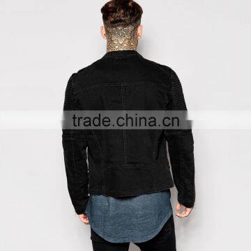 Black Plain Fashion Cool Denim Jacket Mens With Multi Zippers photo-2