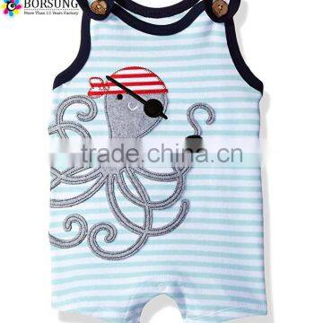 Newborn baby clothes design baby stripe octopus embroidery blue interest romper boys summer clothing