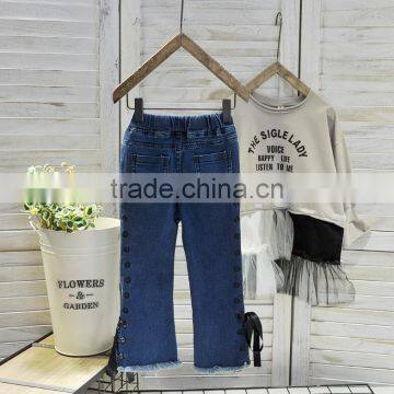 2-7 Years Wholesale 2017 Hot Selling Girls Denim Bow Pants Autumn Holes Fashion Girls Jean Flare Pants photo-4