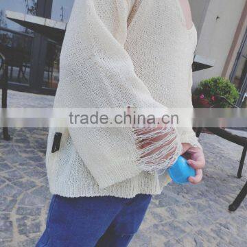 1-6 Years Wholesale 2017 New Fashion Winter Girls Knitted Sweater Ripped Solid Colors Girls Pullover Sweater (pick Size Color ) photo-6