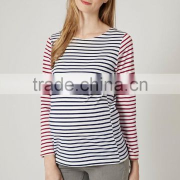 Contrast Stripe long sleeves wholesale maternity clothes