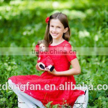 Doll And Me Red Christmas Dress Girls Lace Short Sleeve Dress photo-4