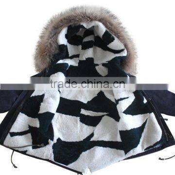 Myfur Latest Design Kids Jeans Parka With Sheep Shearing Fur Lining And Raccoon Fur Hooded Parka for Children photo-4
