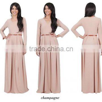 New 2016 Women's V-Neck Long Sleeve Elegant Evening Muslim Dress Abaya photo-4