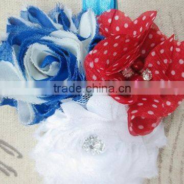Boutique Handmade 4th July Headband Wholesale In Red Polka Dot, Frayed White, and Blue photo-4