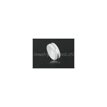Rhodium Plated White Ceramic Ring With Silver Band , Cubic Zirconia CSR0292