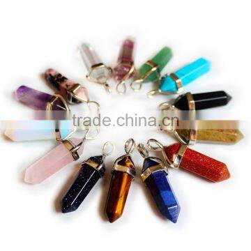 Gemstone Beads Healing Point Hexagon Prism Chakra Reiki Crystal Pendant