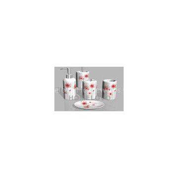 Modern White Flower 5 piece Ceramic Bathroom Set Toothbrush Holder