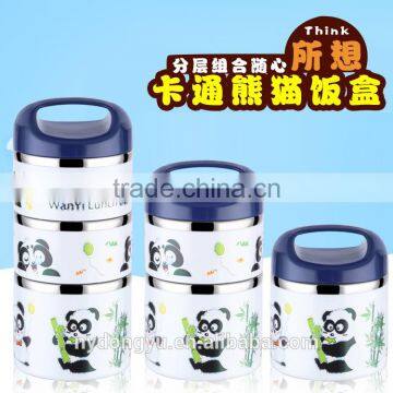 panda stainless steel lunch box /xld 3 layer stainless steel sealed leak free thermal insulation lunch box/ fancy dinnerware