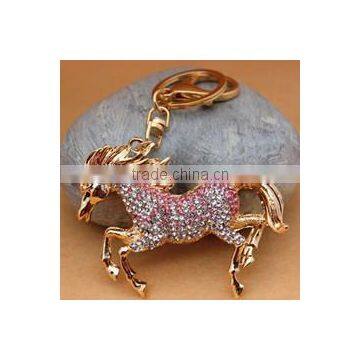 Gold plated multi color rhinestone seeting running horse pendant keychain