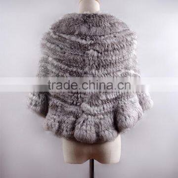 YR433 Women Stretch Real Rabbit Fur Cape Thick Knit Top Quality Fur Shawl photo-4