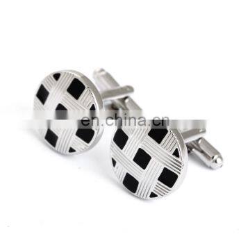 Silver and Black Round Check Pattern Cufflinks