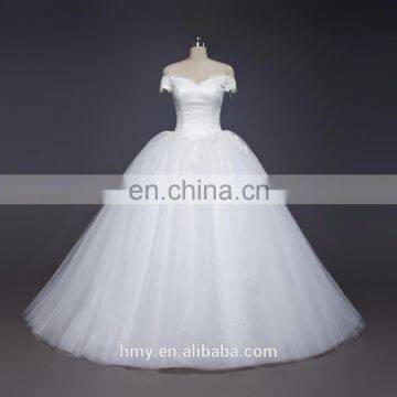 High-end customize V neck cap sleeve long trail ball gown 2017 Aline wedding dresses