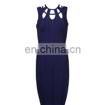 Amigo 2017 New Style Blue Sleeveless Sexy Cut Out Bandage Dress Midi Evening Dresses for Women Party Wear photo-2