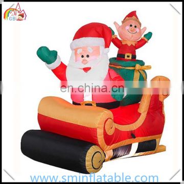 Christmas inflatable santa claus &elf sitting on sleigh, led lighted inflatable santa sleigh decor