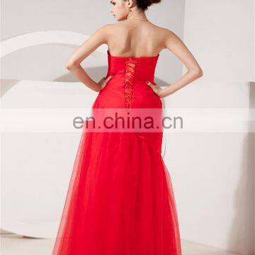 Red Evening Gowns Tulle Strapless Floor Length Lace-up Mother Of The Bride Dress With Jacket photo-5