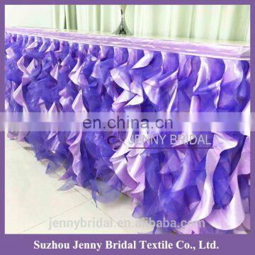 TS017-PUR organza taffeta ruffled curly willow table skirt