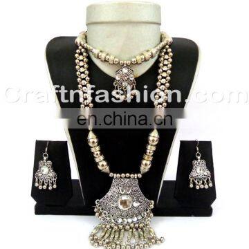 Designer Golden Silver Plated Navratri Necklace - Indian Banjara Traditional Oxidized Navratri Necklace photo-5