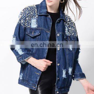 wholesale distressed denim jackets -Denim Bomber ladies women Jacket top