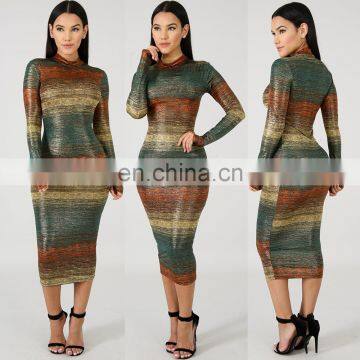 LAITE D2113 2020 Autumn Women Casual Dresses Ladies Stripe Gradients Dresses Women Dress photo-4