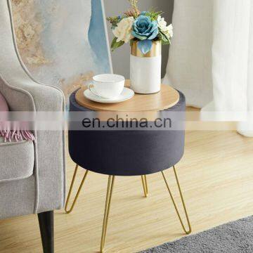 Reatai Customized Round Metal Leg Storage Ottoman Stool Modern Style Velvet Ottoman Stool